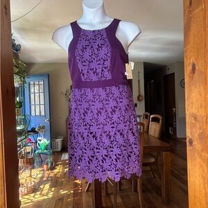 NWT Ali Ro Neiman Marcus Purple Lace A-Line Mini Dress Zipper Size 8 MSRP $278
